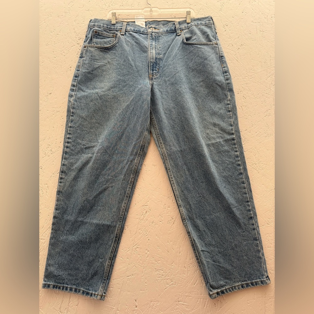 Carhartt Light Blue Denim with Brown Patch 40x28 Straight Leg 100% Cotton